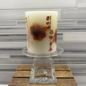 Modernist Clear Glass Square Block & Wide Mouth Flaired Vase/Candle Holder